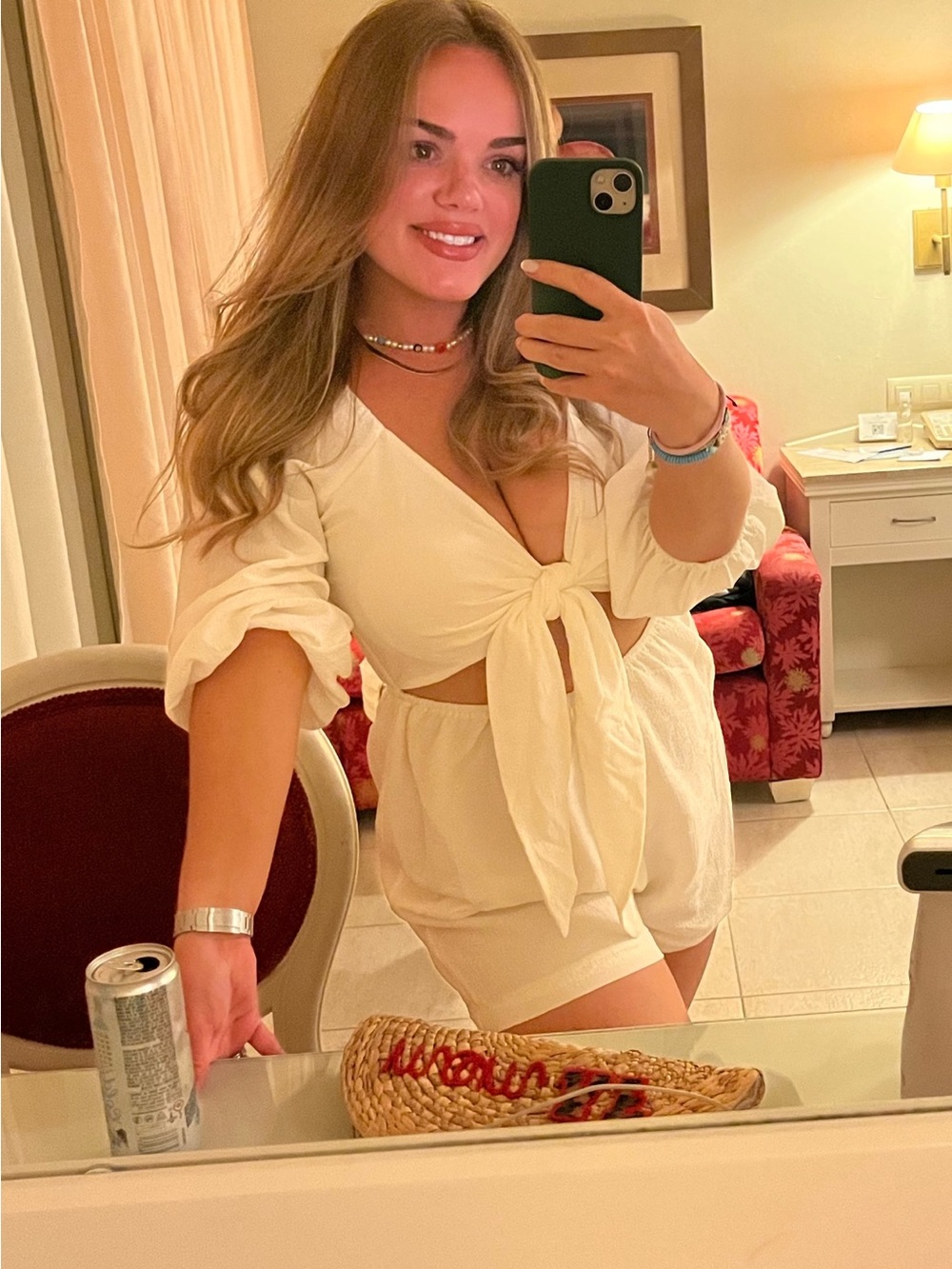 White Tie-Front Romper